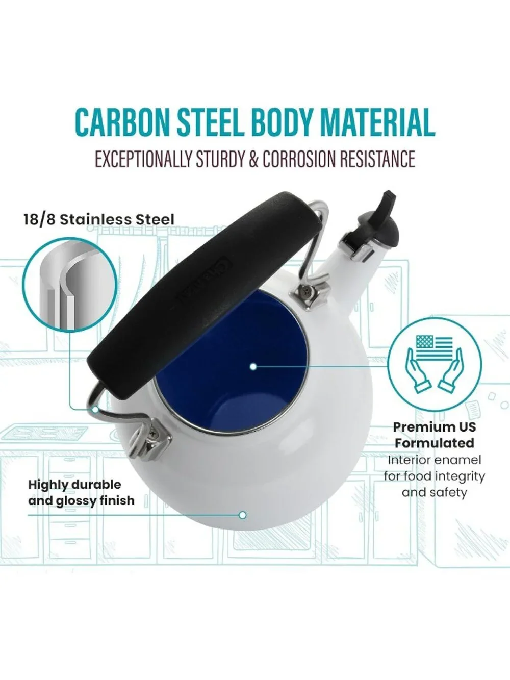 Aqua Blue Kitchen Whistling Tea kettle 1. 7Quart Enamel Stainless Steel Tea Pot